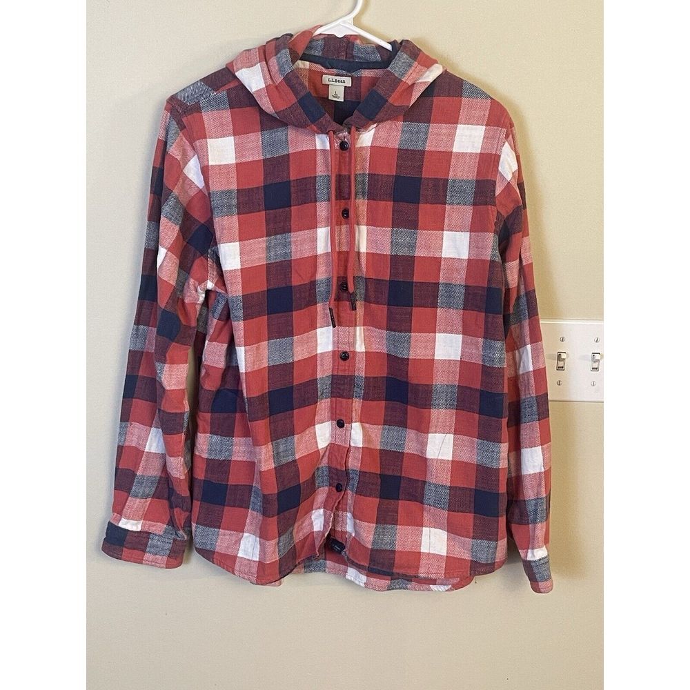 L.L.‎ Bean Flannel Shirt/Jacket  Plaid Size Large Shacket Hoodie Womens